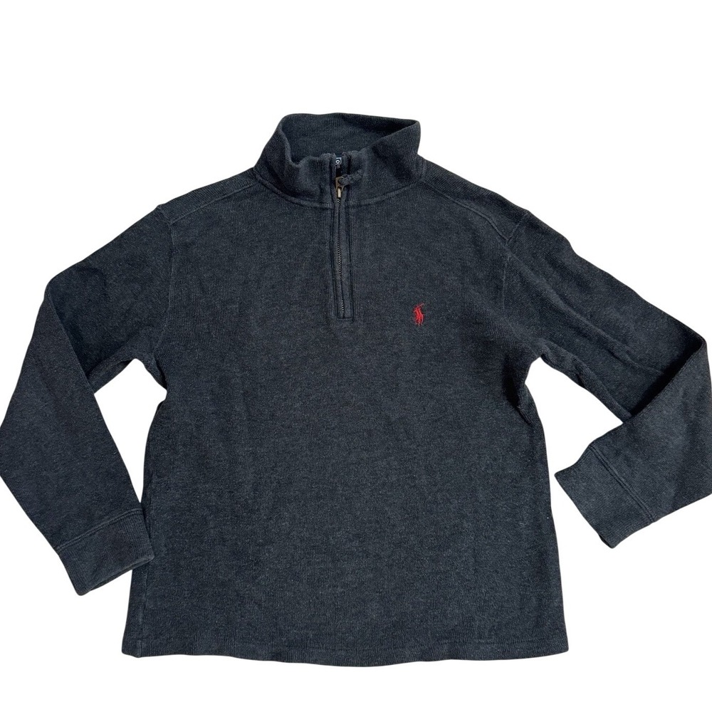 Polo Ralph Lauren Boys Gray Knit Quarter Zip Pullover Sweater‎ Preppy Small 8-10